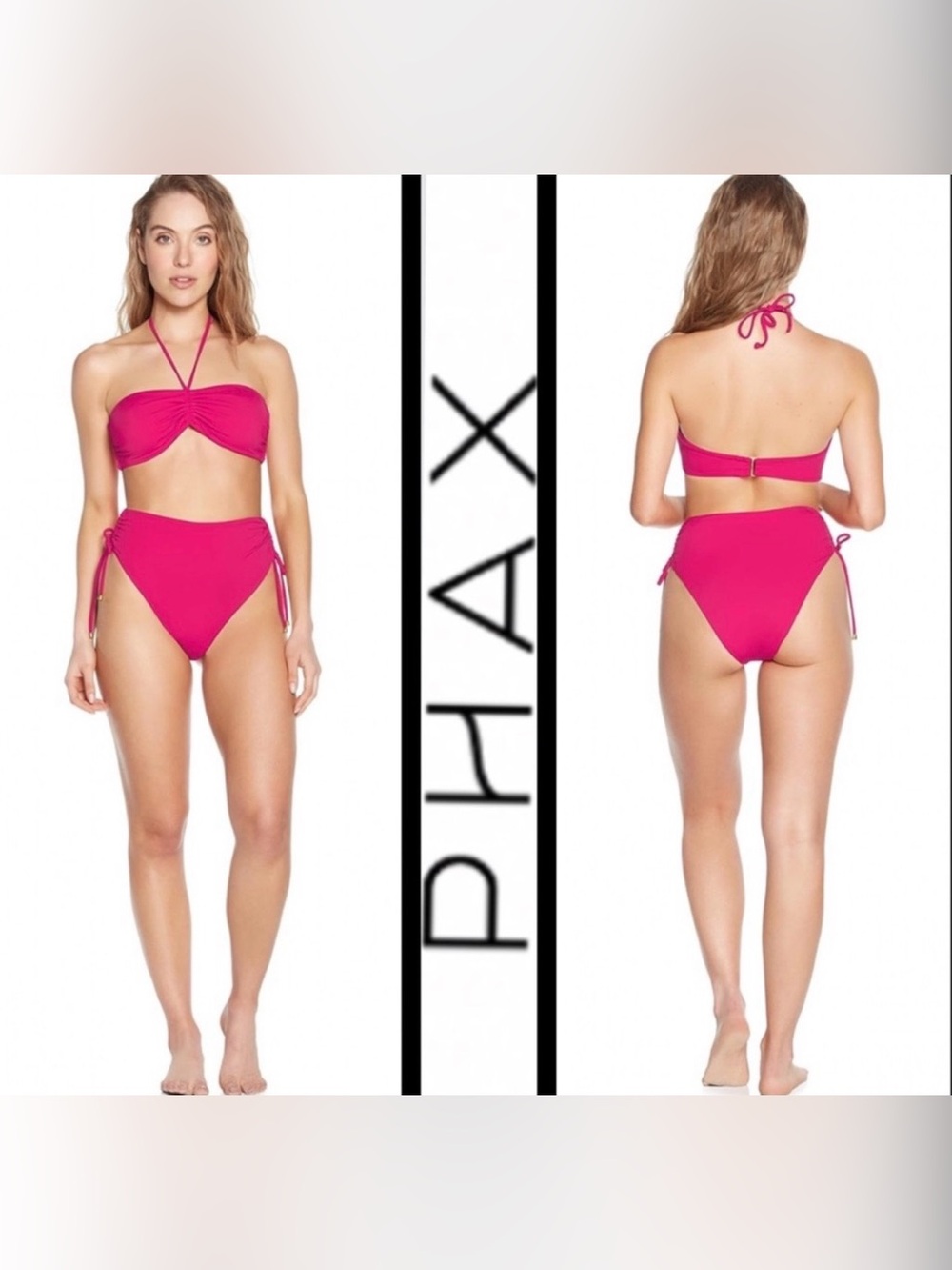 PHAX Swim Bright Pink Halter High Rise Cheeky Bikini Set- Large